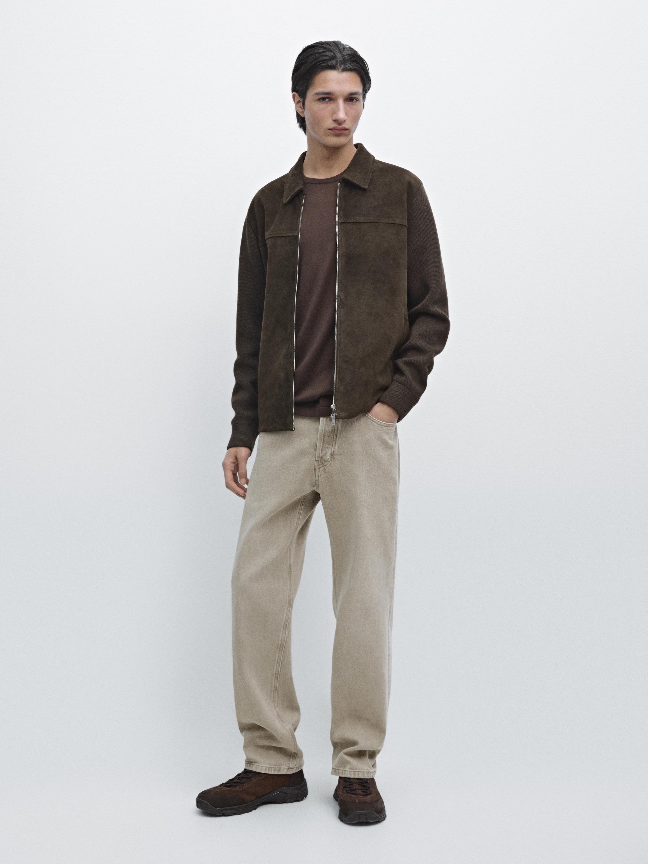 

Куртка из хлопка и кожи с контрастными деталями Massimo Dutti, brown