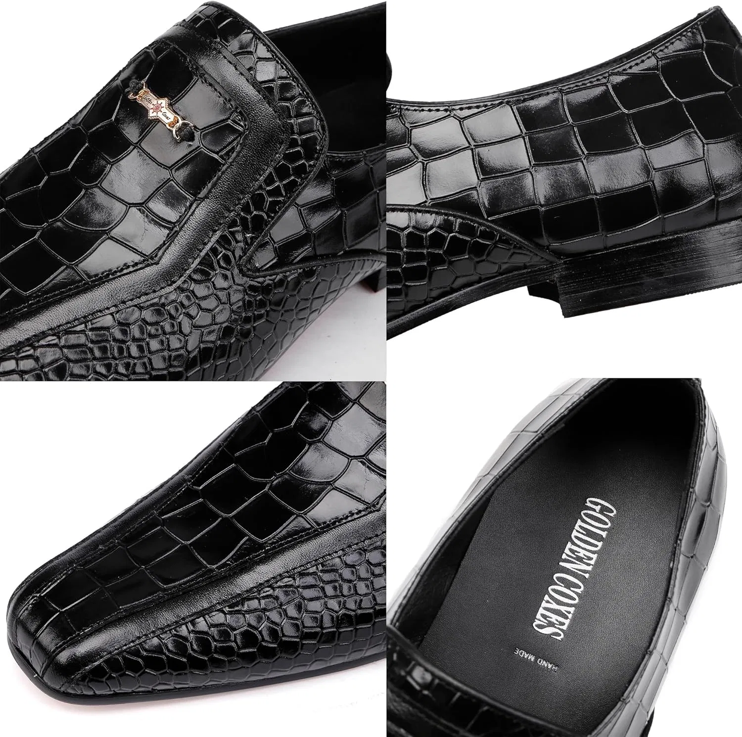 Лоферы из кожи с рисунком аллигатора, Black — фото 2