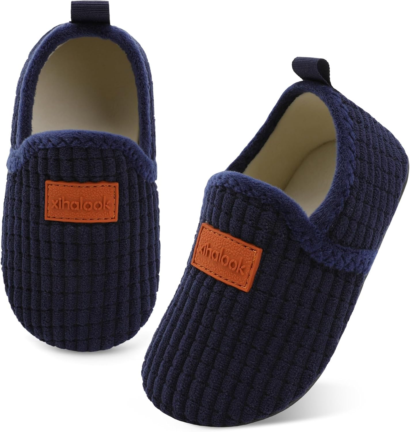 

Домашние тапочки для детей XIHALOOK для мальчиков и девочек с микрофлисовой подкладкой, уютные, с подошвой против скольжения, темно-синий