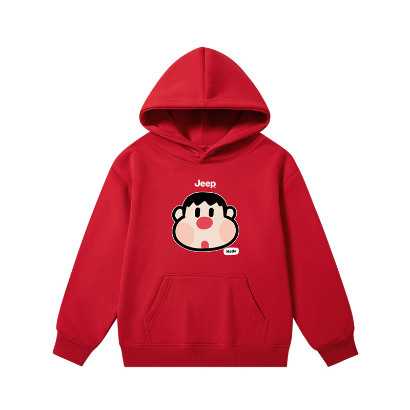 

Толстовка с капюшоном утепленная для школьников Jeep, new year красный
