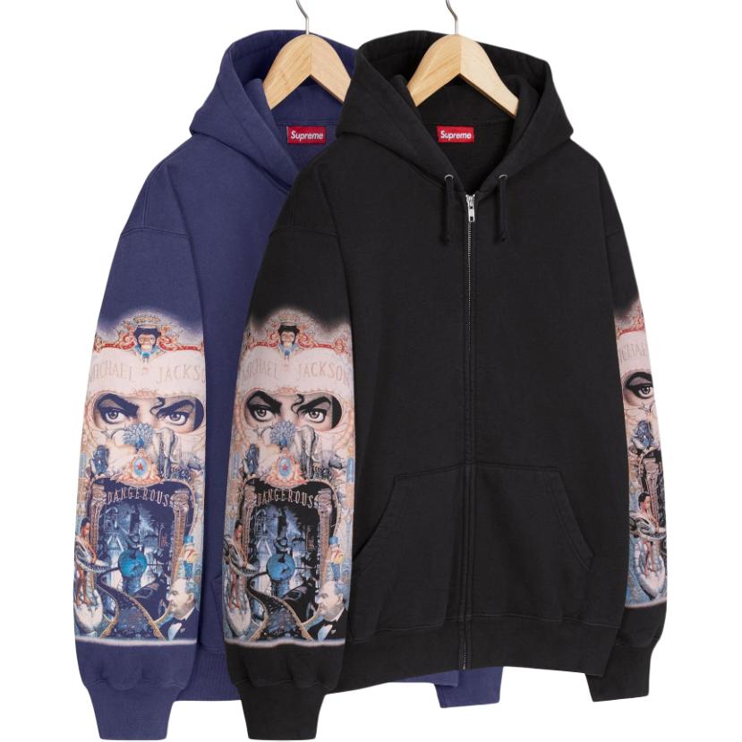 Michael Jackson FW25 WEEK18 Dangerous Zip Up Hooded Sweatshirt Unisex Supreme, washed marine синий/washed navy — фото 2