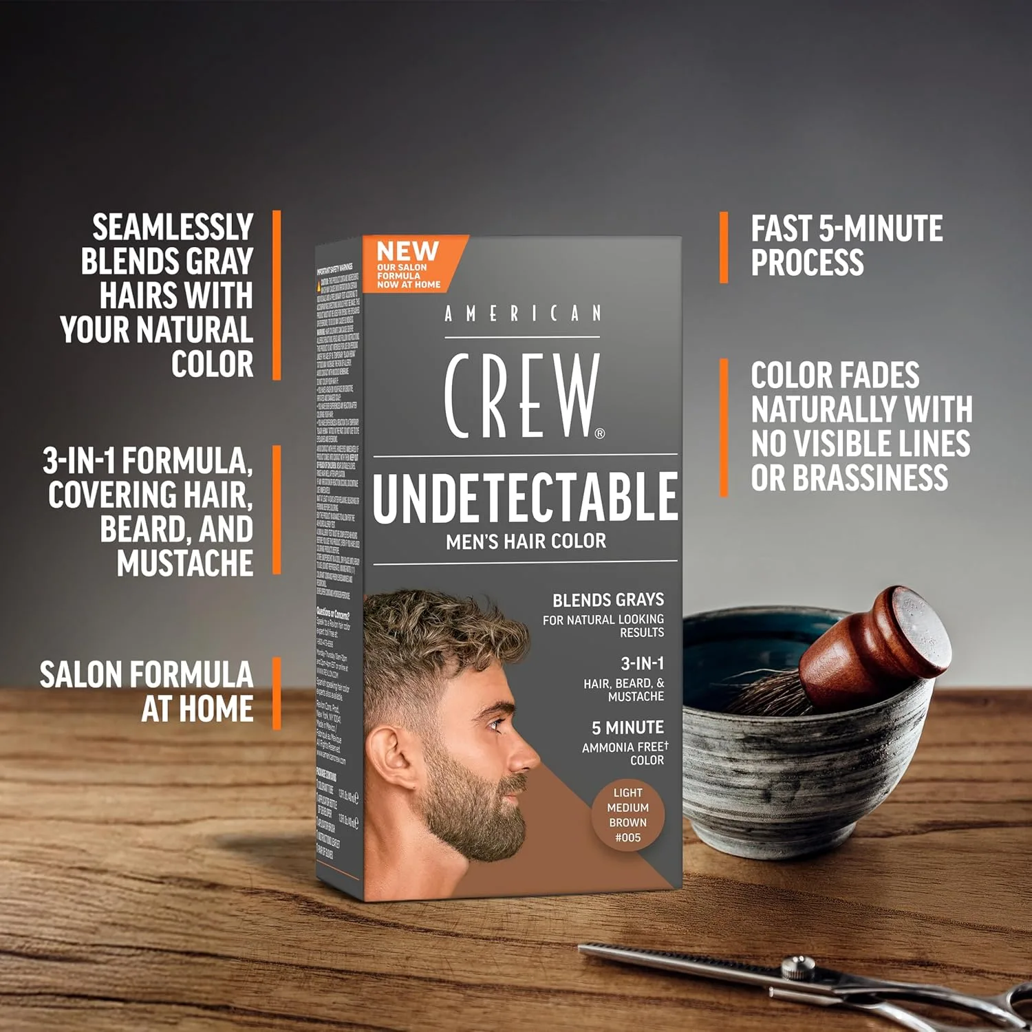 American Crew Undetectable мужская краска для волос Light Medium Brown Demi-Permanent, естественное покрытие седины, 1 упаковка, 005 Light Medium Brown — фото 2