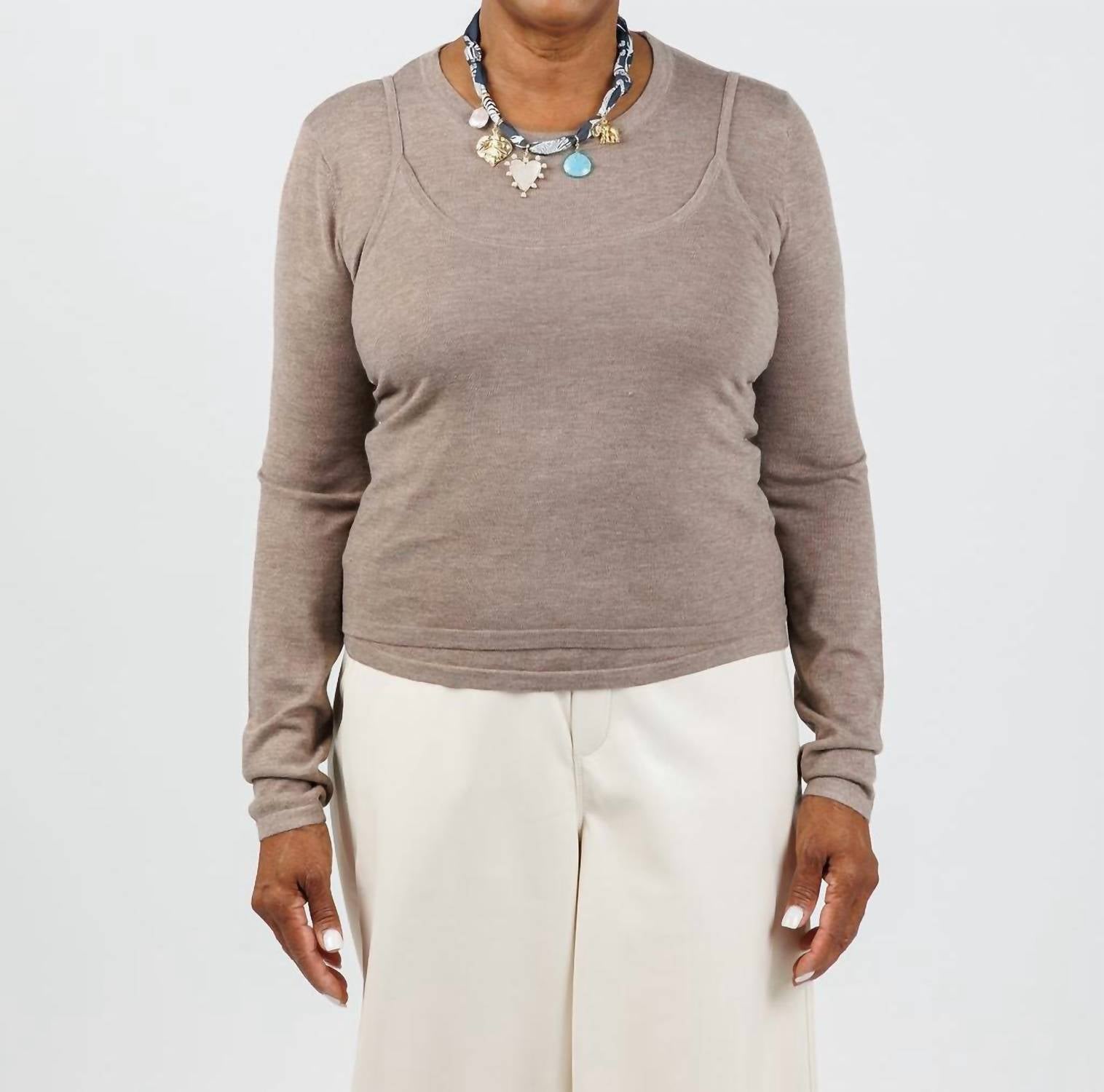 

Женский тонкий многослойный свитер Prava в серо-коричневом цвете Suncoo, серо-коричневый