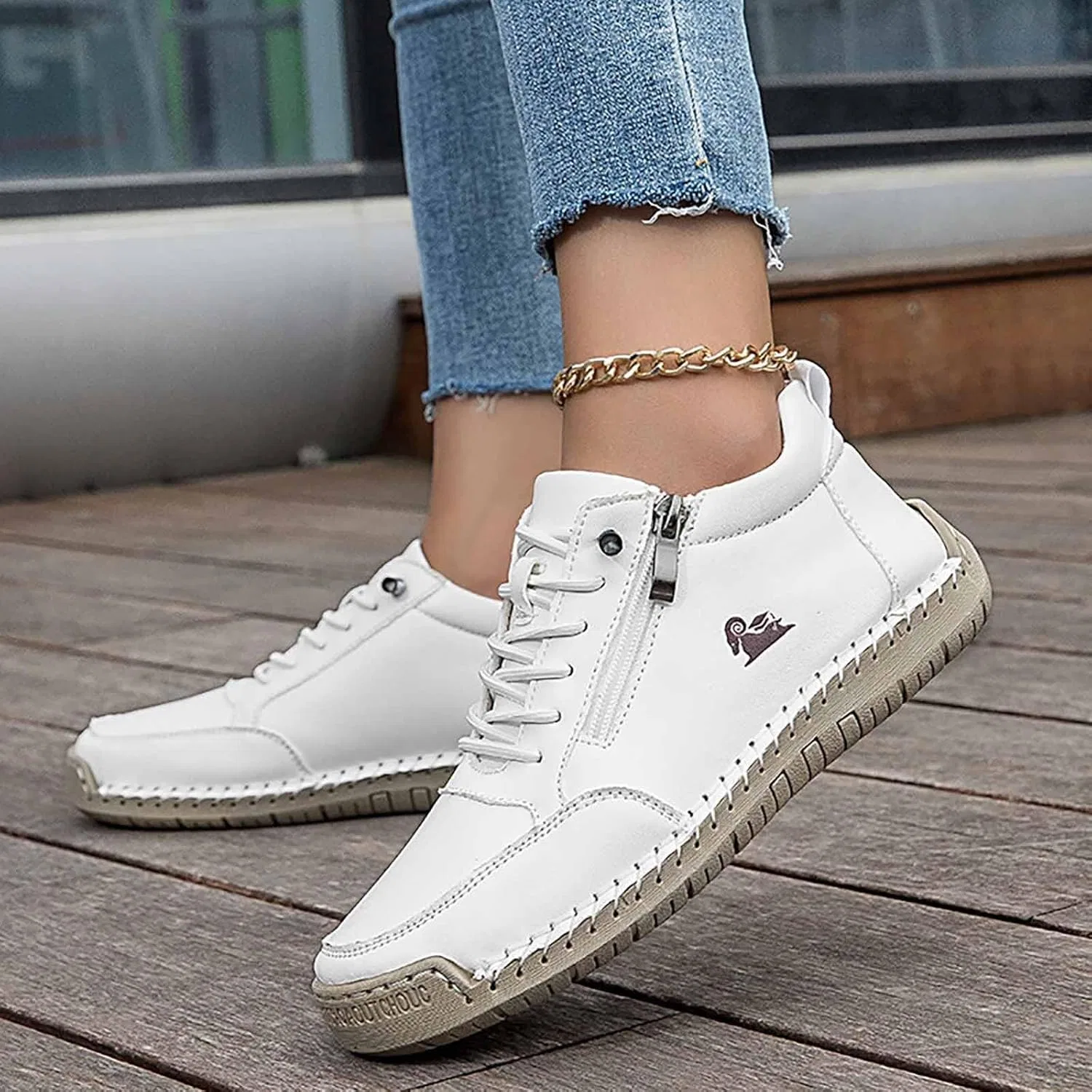 Обувь для ходьбы босиком зимняя кожаная Generisch, B02 White — фото 2