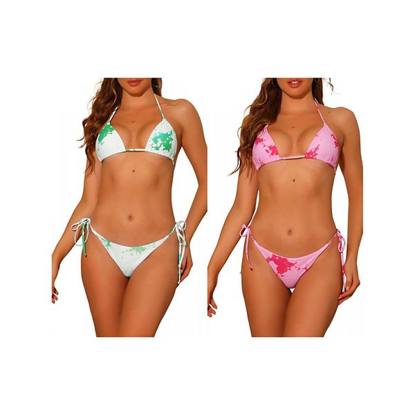 

2 комплекта женского купальника бандо с тай-дай, бикини с треугольными трусиками на завязках Inspire Chic, Pink Green, Зеленый, 2 комплекта женского купальника бандо с тай-дай, бикини с треугольными трусиками на завязках Inspire Chic, Pink Green