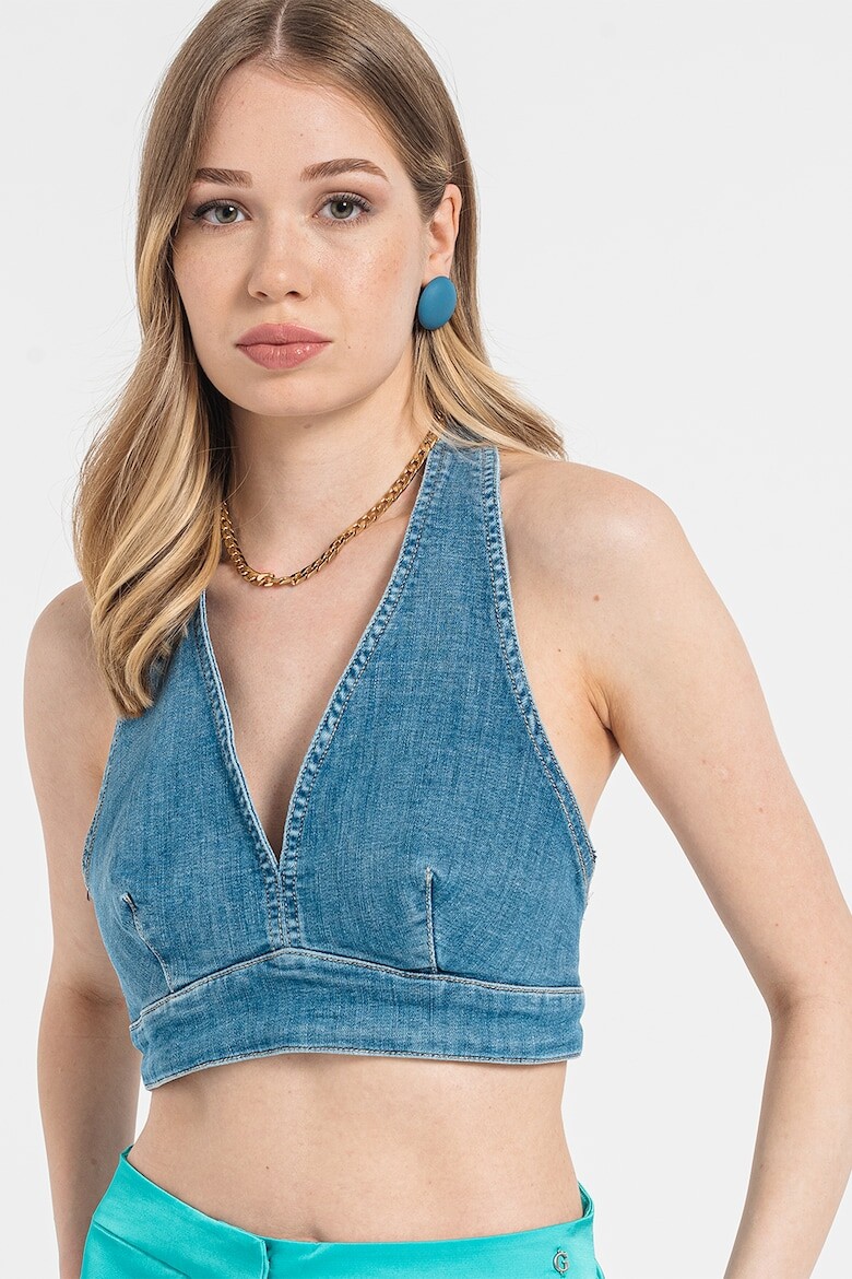 

Короткий джинсовый топ с открытой спиной Guess, синий