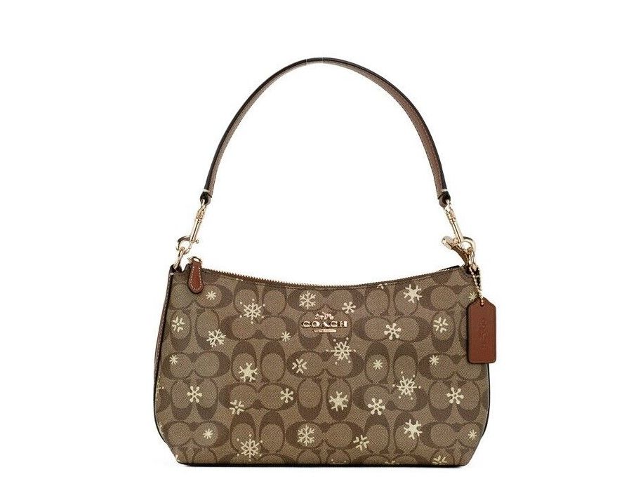 

Сумка-кошелек через плечо Clara Medium Snowflake Print Khaki из парусины Coach
