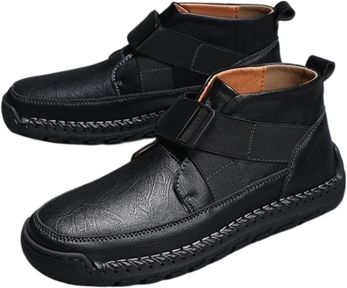 

Мужские ботинки Чака с пряжкой на кожаном ремешке, слипоны, высокие кроссовки с плоской подошвой, регулируемые, модные, ручной работы, нескользящие, легкие повседневные и классические ботинки для мужчин Generic, черный