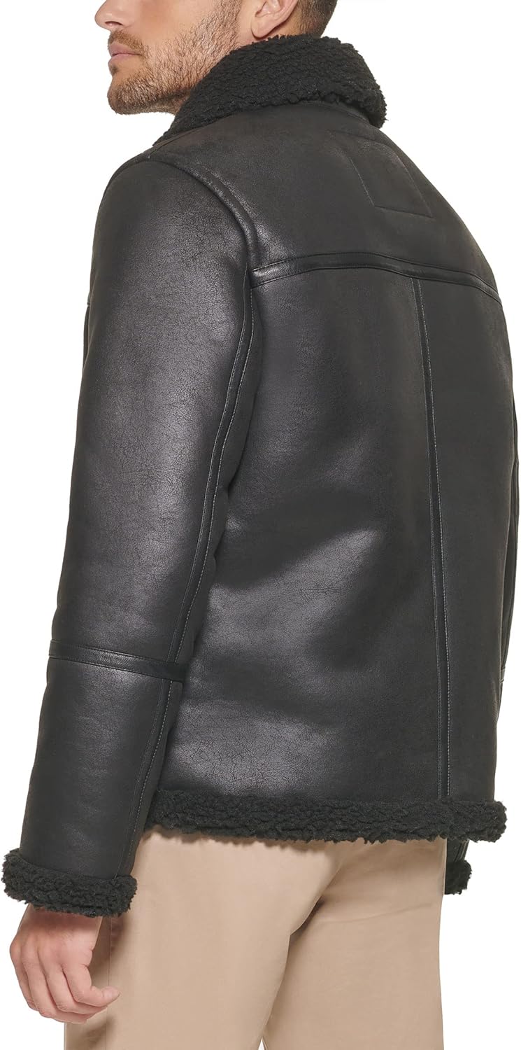 Мужская куртка-авиатор Tommy Hilfiger из искусственной кожи с флисовой подкладкой, Black — фото 4