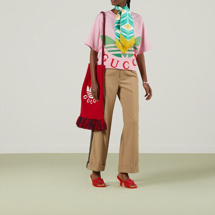 Футболка женская Adidas X Gucci, лимитированная коллаборация, розовый — фото 2