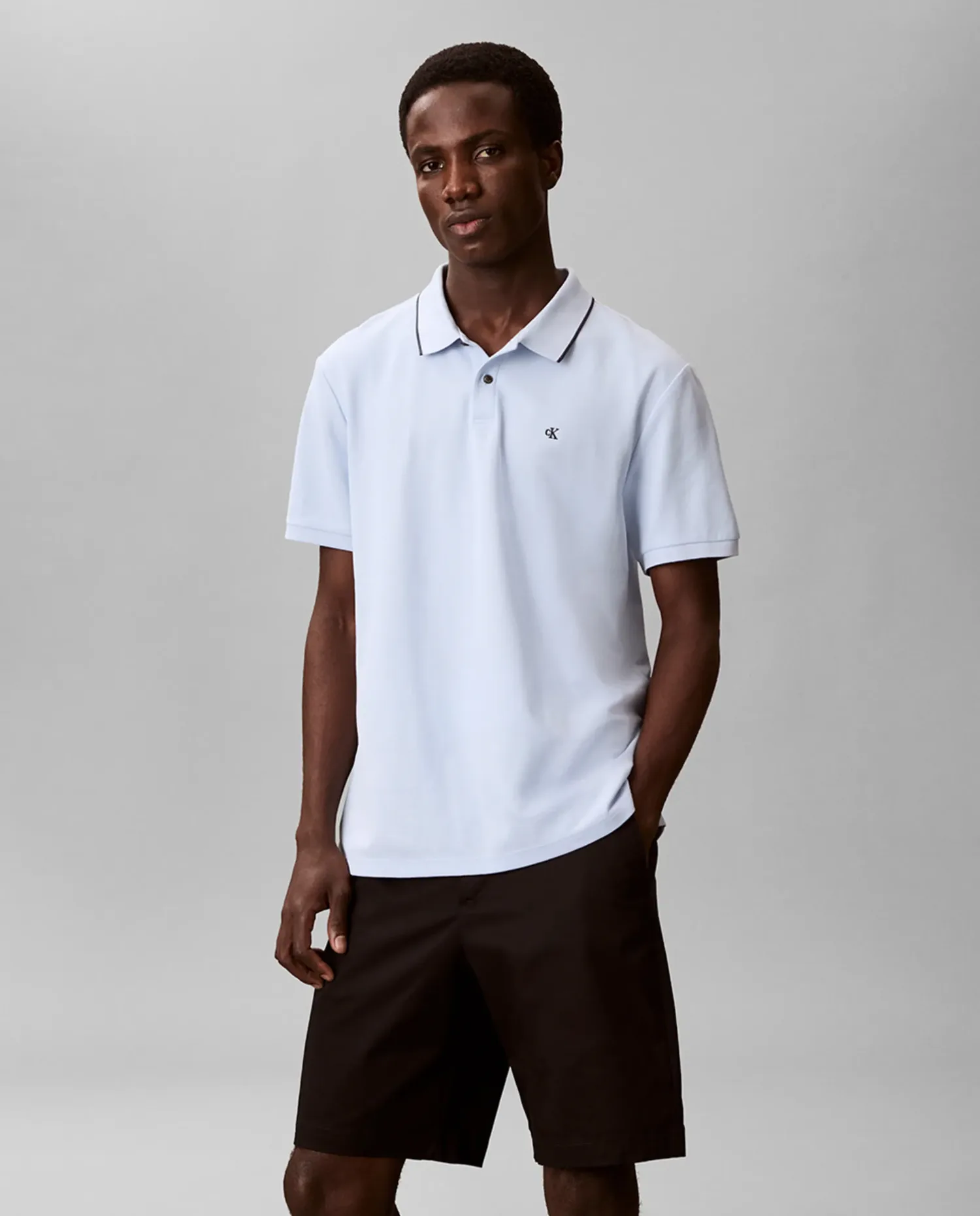 Мужское классическое поло из пике с отделкой Calvin Klein, светло-голубой