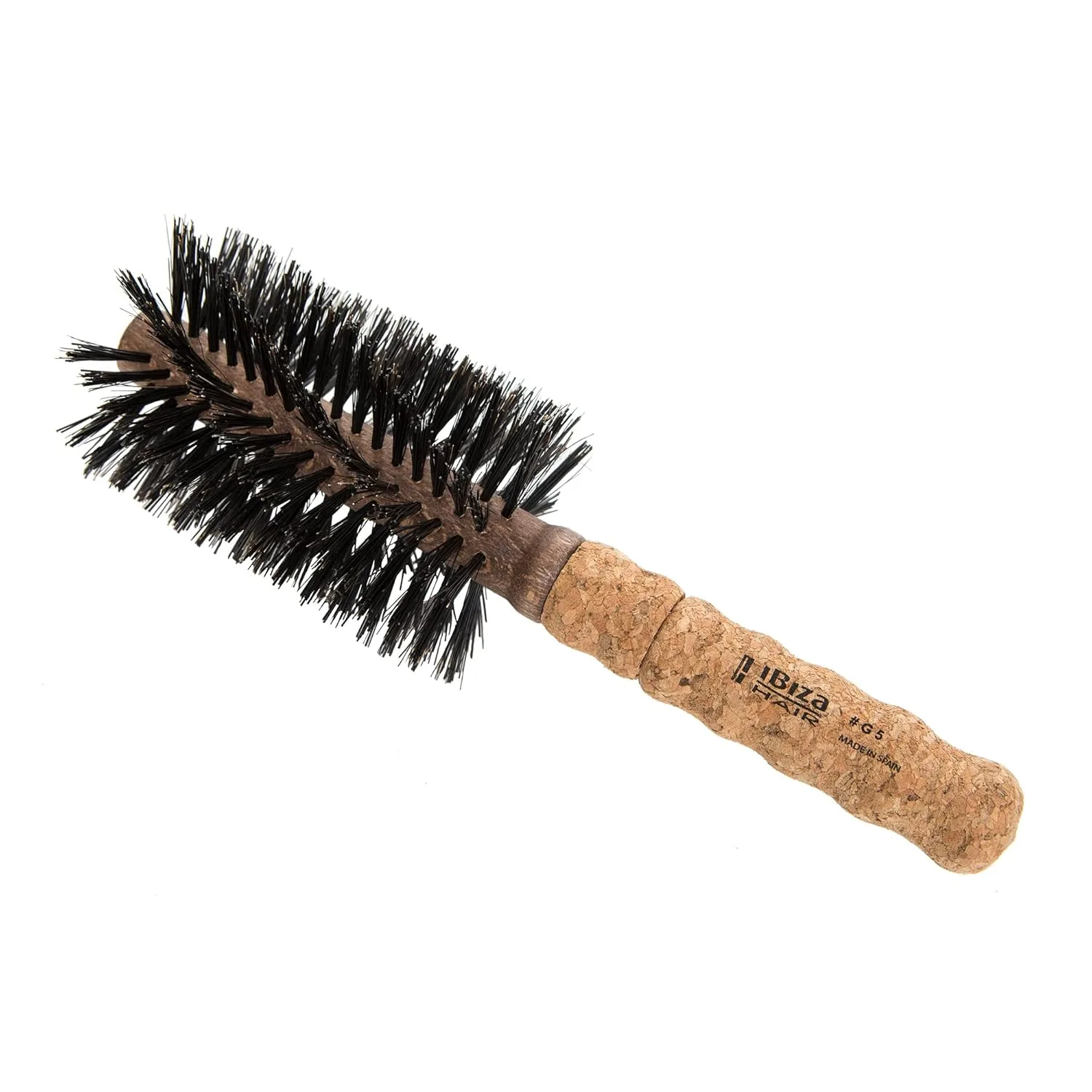 Круглая щетка Ibiza Hair Boar Bristle (серия G) с гибридной щетиной из кабаньей щетины и углеродного волокна, пробковая ручка, для блеска и текстуры средних и длинных волос G5, Black — фото 3