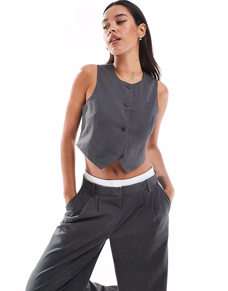 

Короткий жилет Vero Moda в цвете темно-серый меланж
