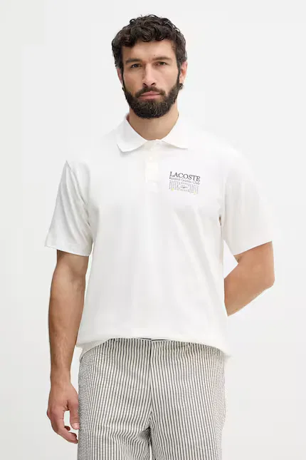 Поло Lacoste белое, хлопок с эластаном