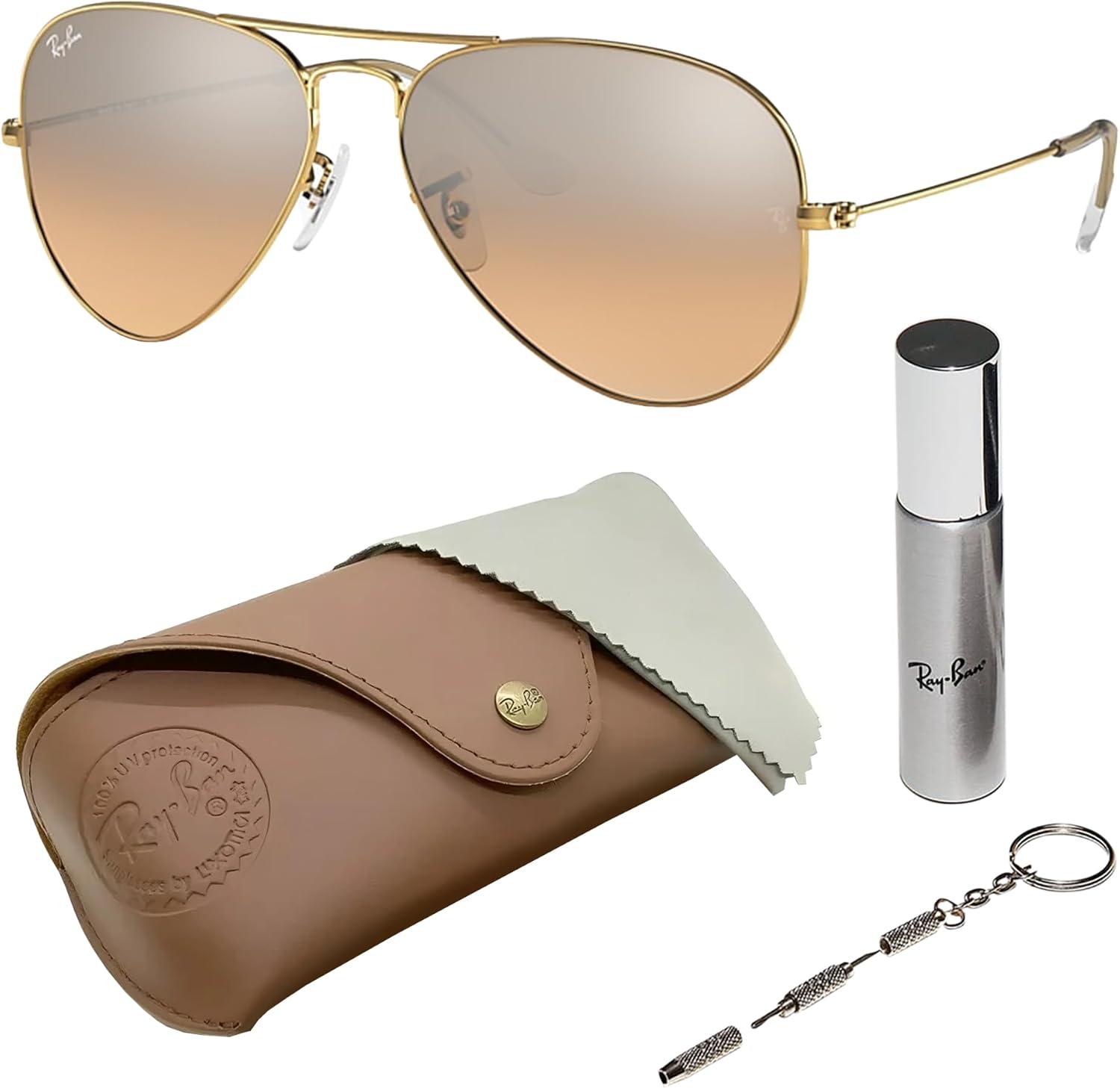 

Солнцезащитные очки Ray-Ban RB3025 AVIATOR GRADIENT в форме «пилот» для мужчин и женщин, в комплекте с официальным набором очков RAYBAN, Polished Arista Gold Frame | Silver/Pink Lens