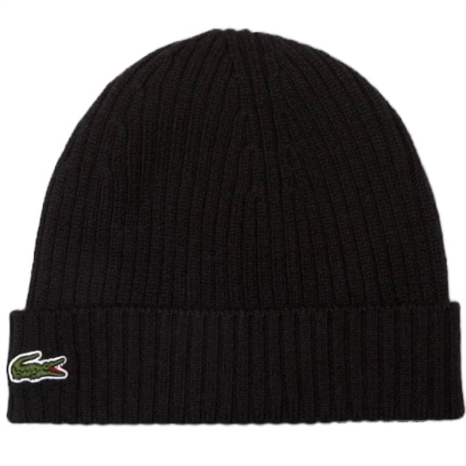 

Шерстяная шапка в рубчик - унисекс, черный цвет Lacoste