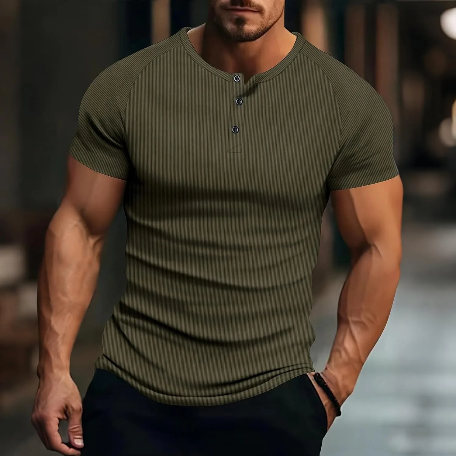 Мужская футболка Henley с коротким рукавом и пуговицами — фото 2