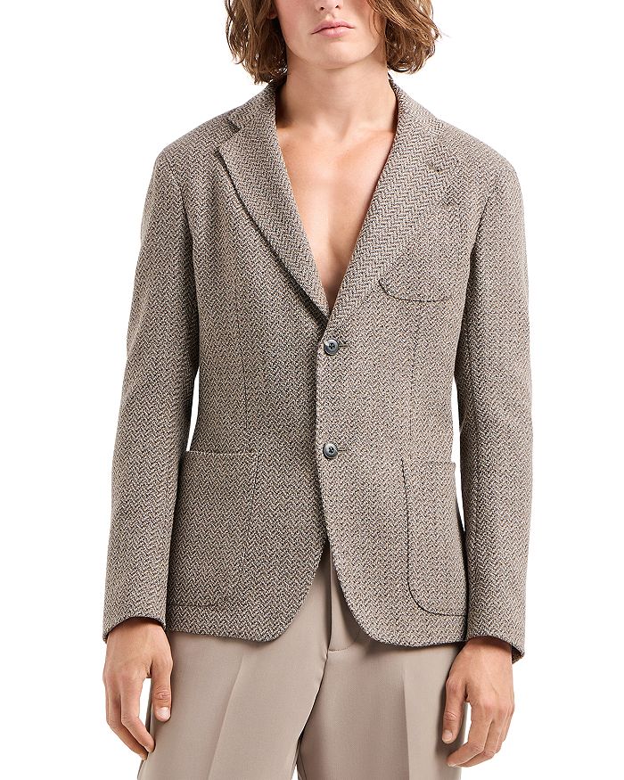 

Спортивная куртка-пиджак Modern Fit в рубчик из трикотажа Emporio Armani, коричневый/бежевый