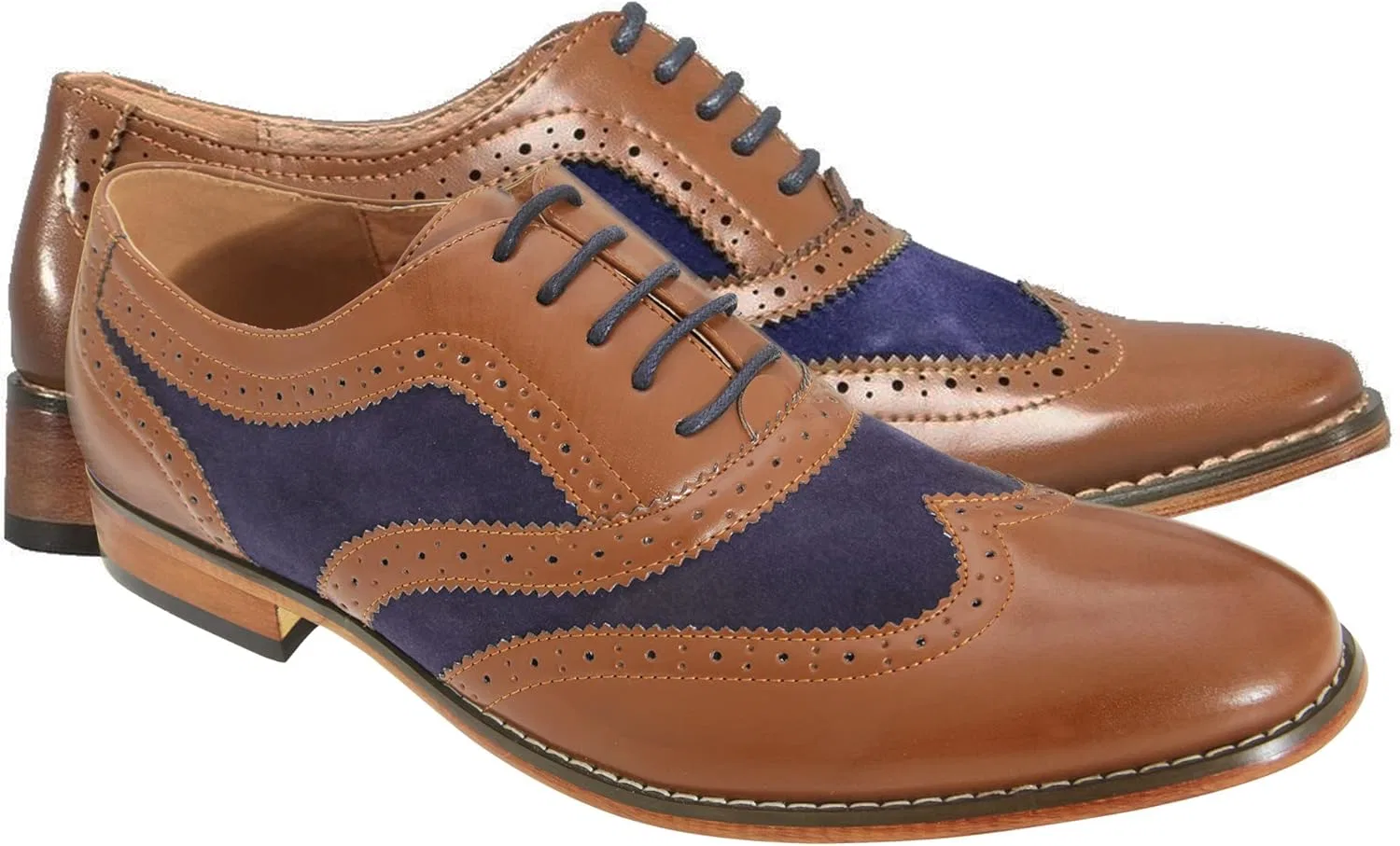 Туфли Goor Gatsby Men's Designer Brogue Light Brown with Blue Insert Men's Shoes — фото 4