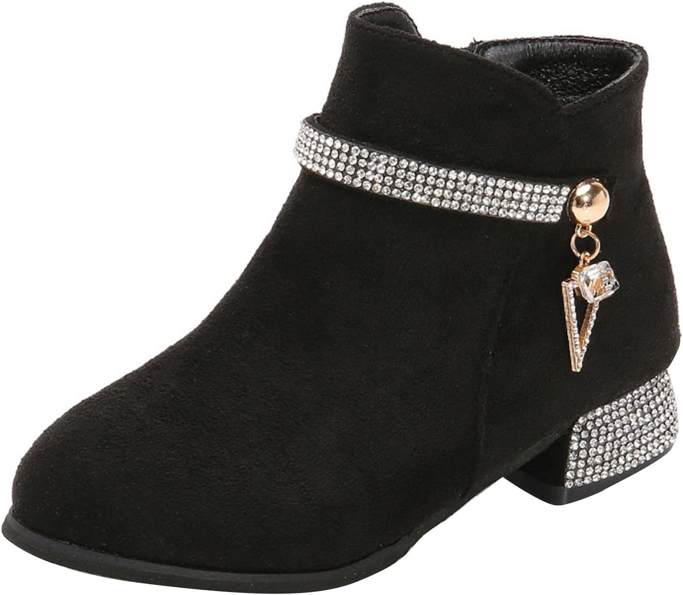 

Модные ботильоны для девочек с боковой молнией, короткие, из искусственной замши, на низком каблуке, детские осенние и зимние стильные ботинки для улицы Generic, Black