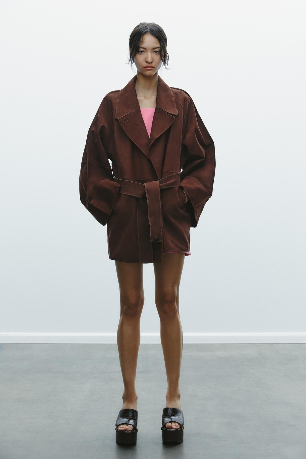 

Короткий тренч из замши оверсайз ZARA, коричневый