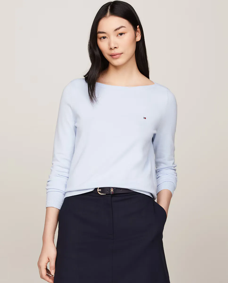 

Женский свитер с вырезом-лодочкой и длинными рукавами Tommy Hilfiger, светло-голубой