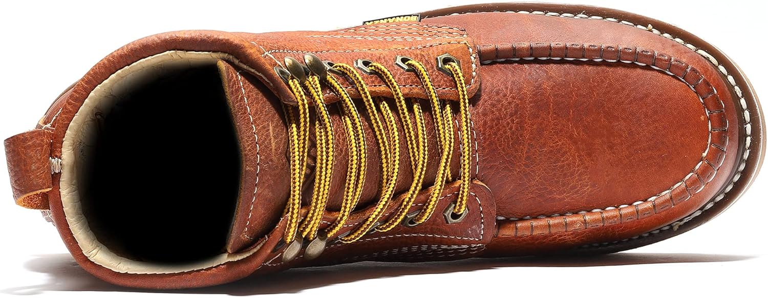 Ботинки для мужчин Bonanza Boots Frontier Dual 6 - премиальная кожа, носок-мокку, стальной носок, легкая двухслойная подошва с комфортной клиновидной вставкой; соответствует стандартам ASTM, светло-коричневый — фото 4