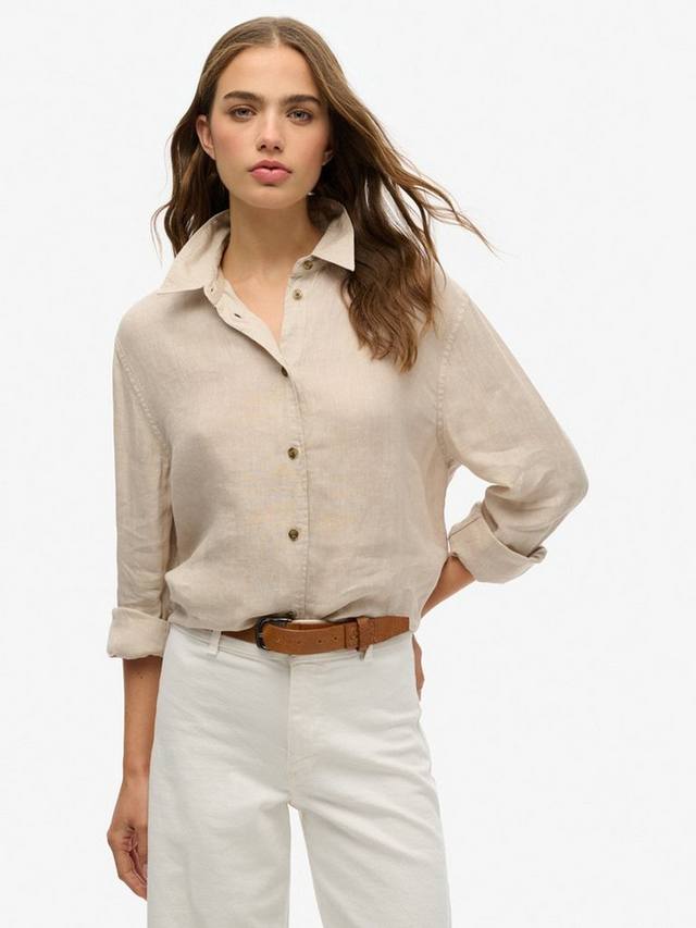 

Повседневная льняная рубашка богатого бойфренда Superdry, цвет Pumice Stone Beige