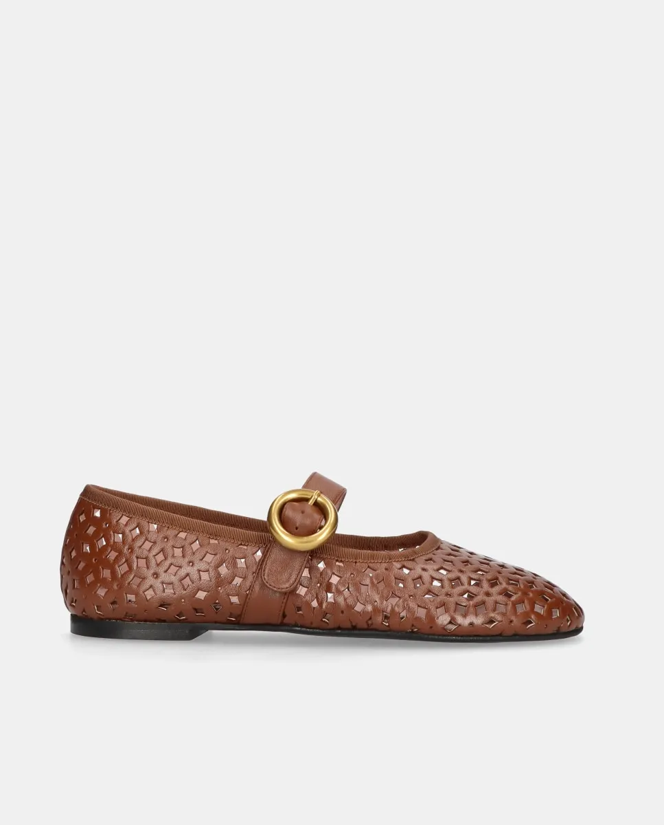 Женские балетки из обрезанной кожи с ремешком Pretty Ballerinas, коричневый