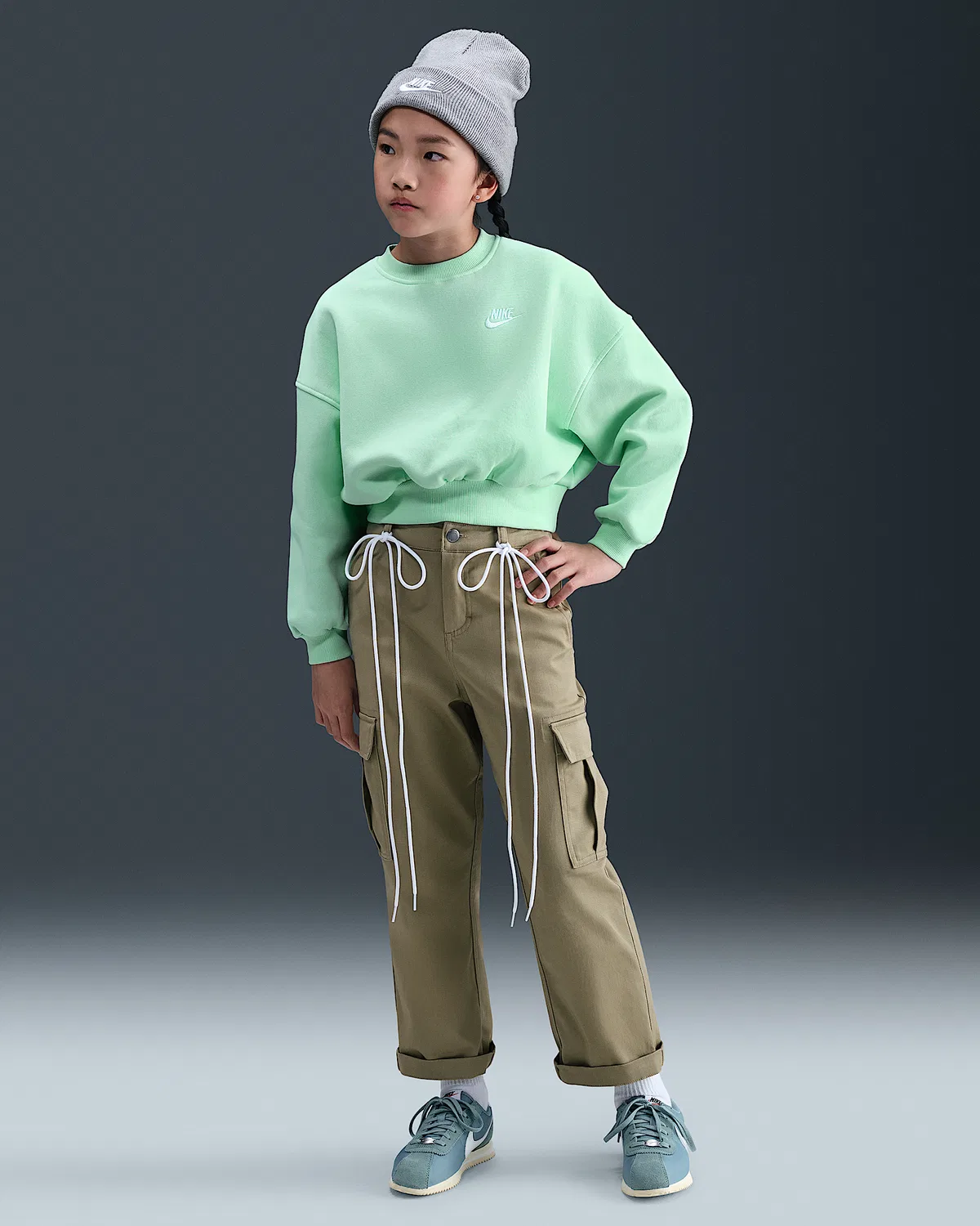 Детский свитшот Nike Sportswear Club Fleece с круглым воротом, Mint Foam/White — фото 4