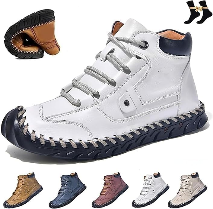 

Мужские ортопедические ботинки GHTRHSB - поддержка свода стопы, комфортные мужские кожаные ботинки ручной работы, мужские кожаные ботинки, широкие водонепроницаемые походные ботинки, белый