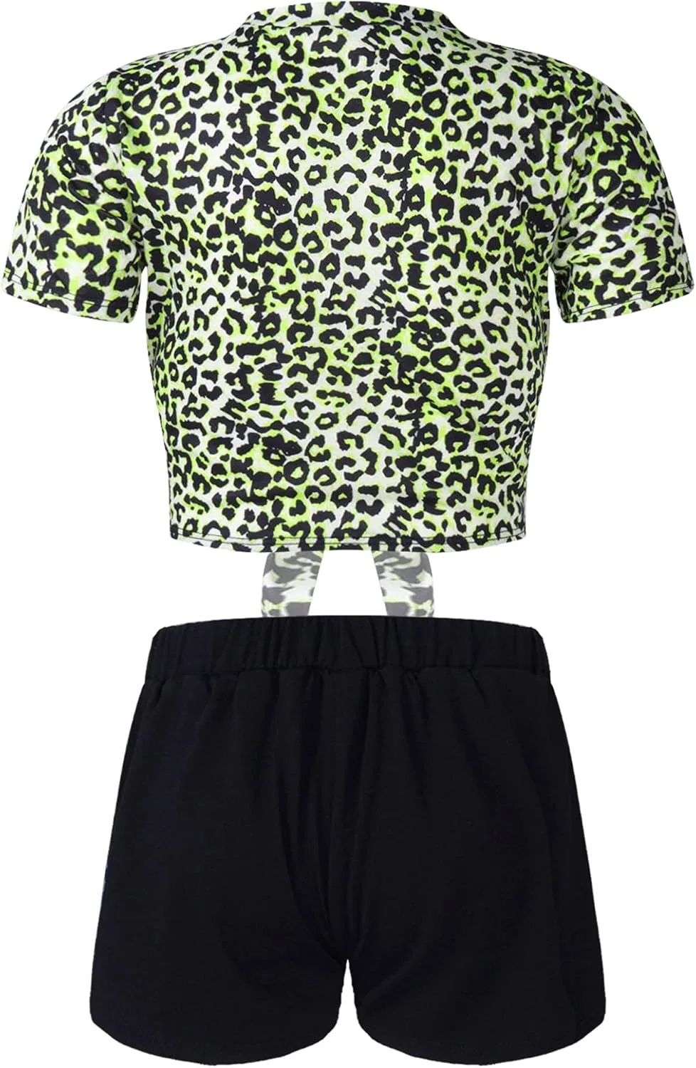 Детский спортивный костюм с принтом леопарда Yeeye, топ и шорты, Chartreuse Leopard — фото 2