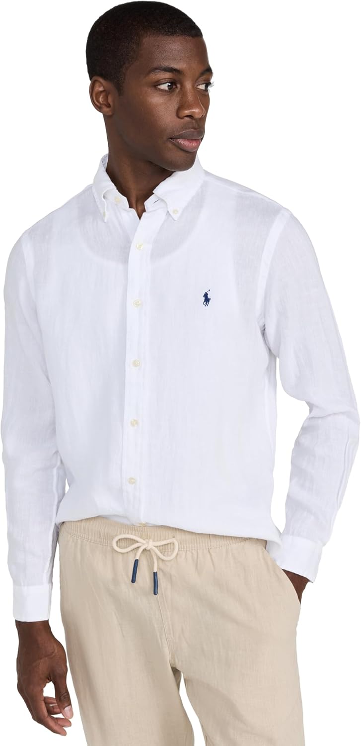 

POLO RALPH LAUREN Мужская льняная рубашка с длинным рукавом, White