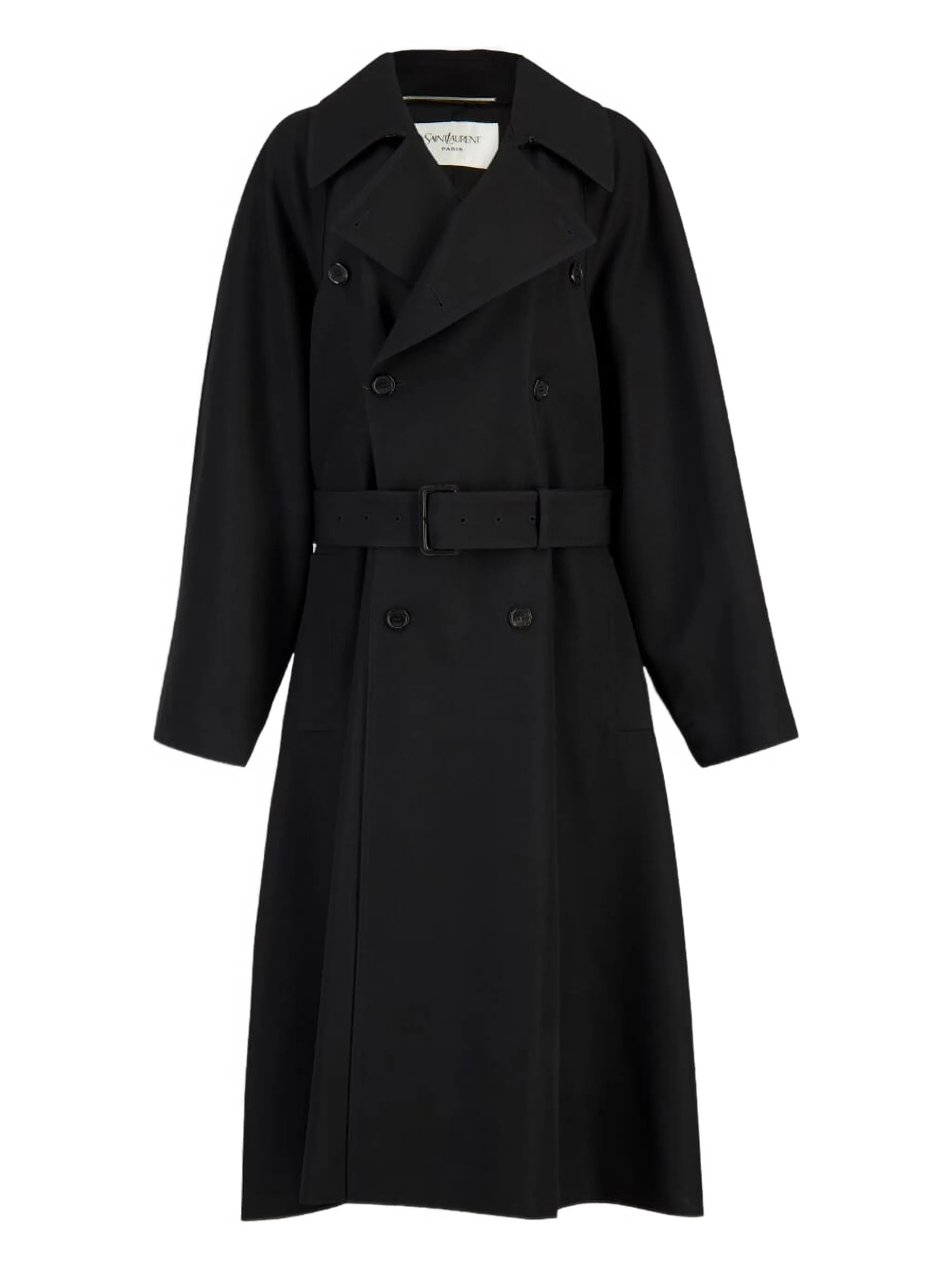 

Двубортный тренч с поясом Saint Laurent, черный