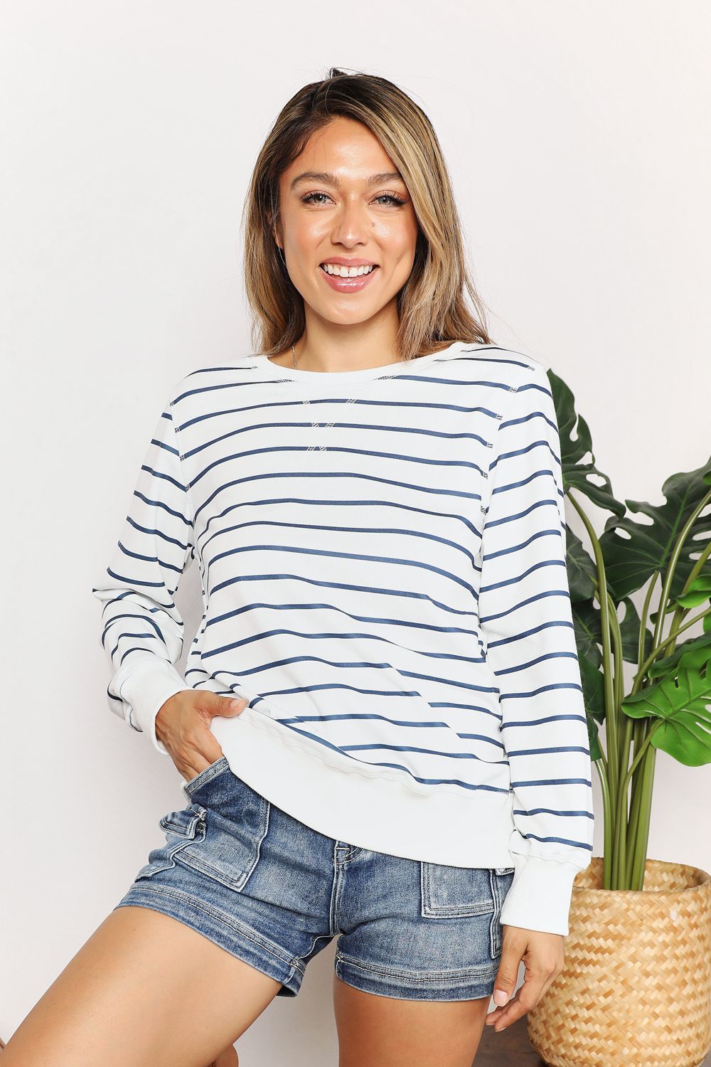 

Полосатый топ с длинными рукавами и круглым вырезом FASHNZFAB, цвет stripe