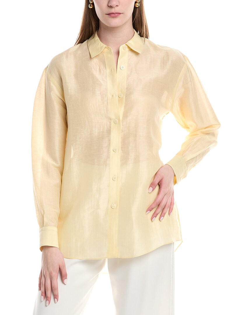 

Lafayette 148 New York Бойфренд Льняная и шелковая смесовая оверсайз рубашка, желтый