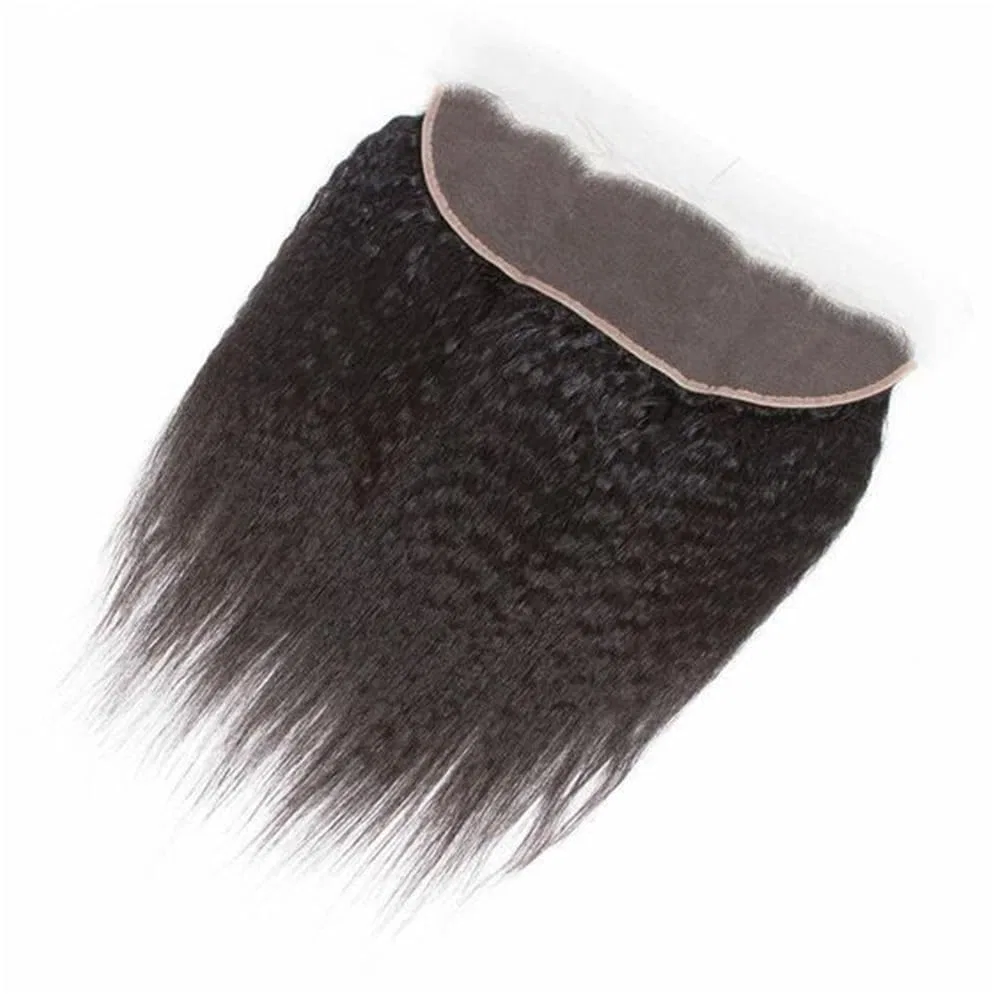 Фронтальная накладка 13x4 HD Lace Frontal из натуральных волос Yaki, прямые, черные, 150% плотность (14 дюймов) Yuhanxinheshe