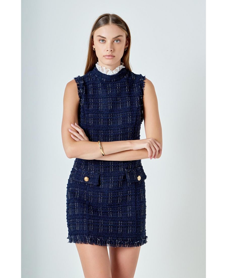 

Женское мини-платье из твида с кружевной отделкой endless rose, Navy
