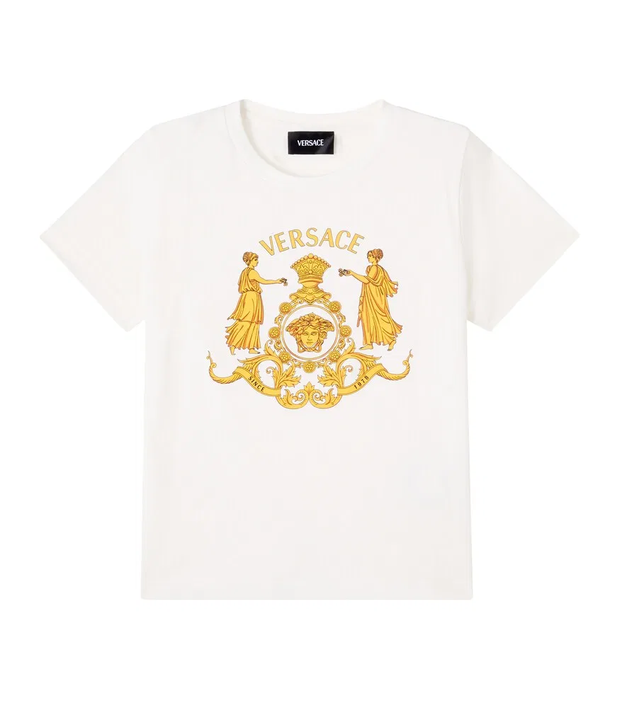 Хлопковая футболка с эмблемой Зала Героев Versace Kids, белый