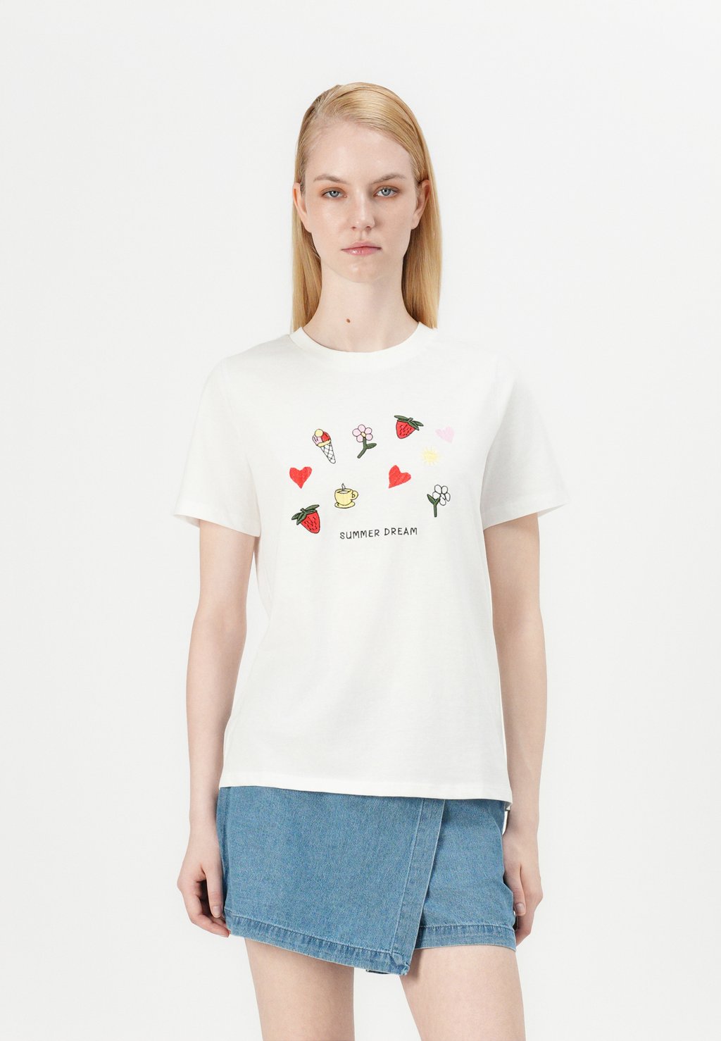 

Футболка с принтом PCFUNLY EMBROIDERY Pieces, белый