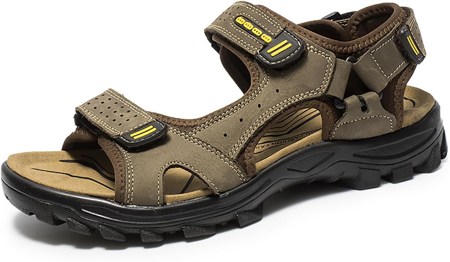 

Мужские кожаные сандалии с открытым носком, спортивные прогулочные сандалии-фишеры, летние наружные пляжные спортивные походные туфли для мужчин, с противоскользящей подошвой и регулируемым ремешком Bininbox, хаки