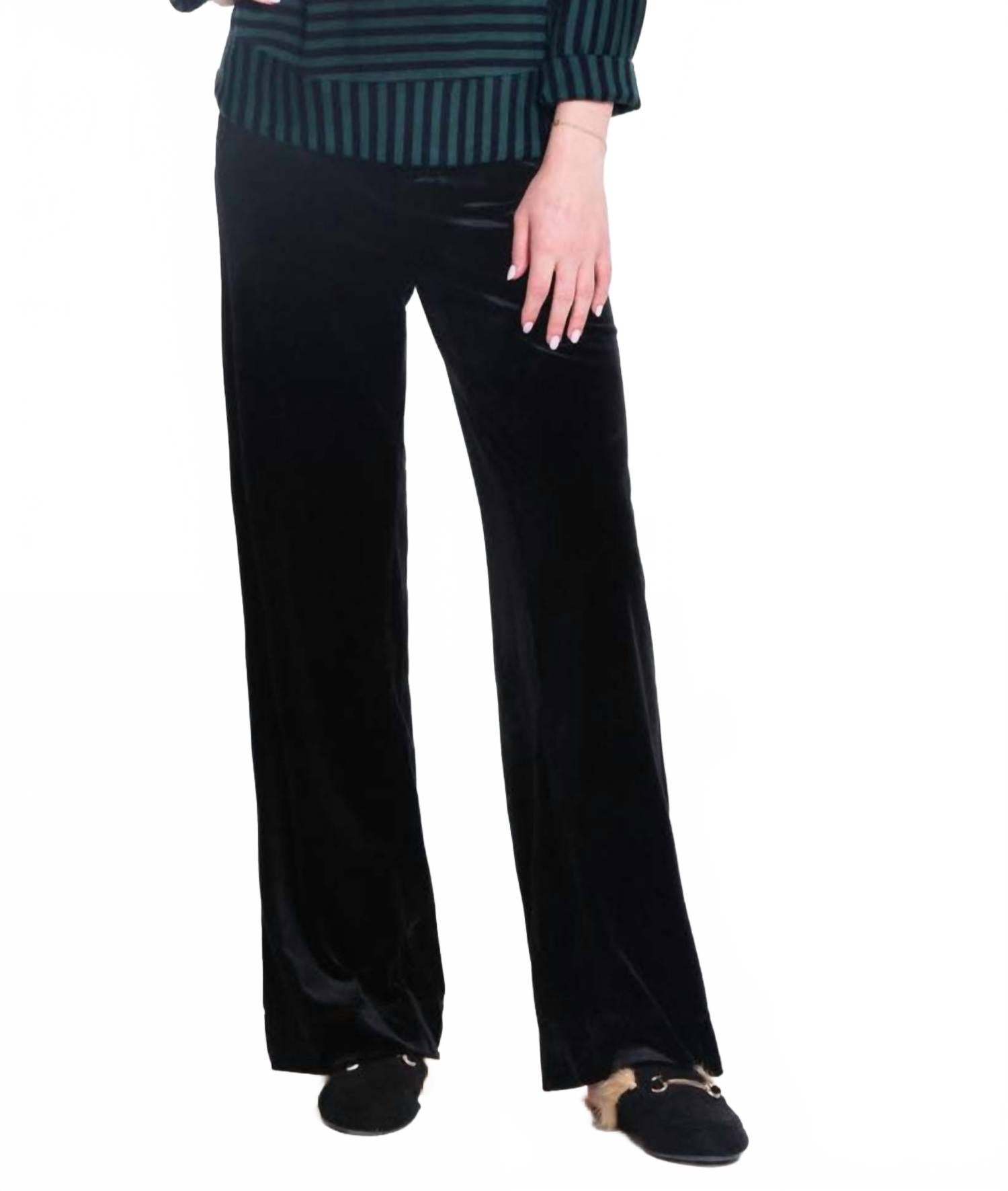 

Широкие бархатные брюки с пятью карманами в черном цвете TRU LUXE
