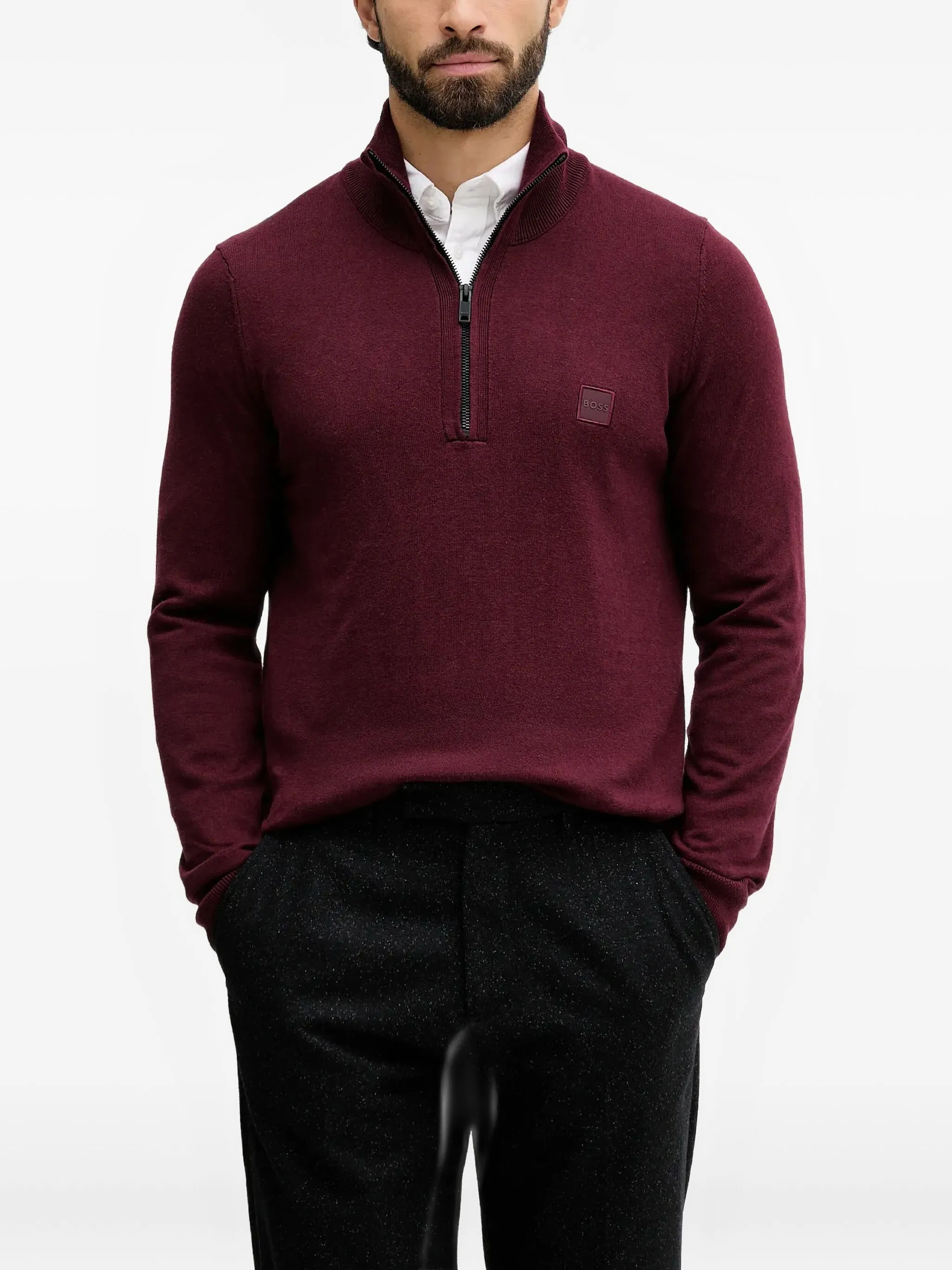 

Свитер на молнии с нашивкой-логотипом Boss, красный