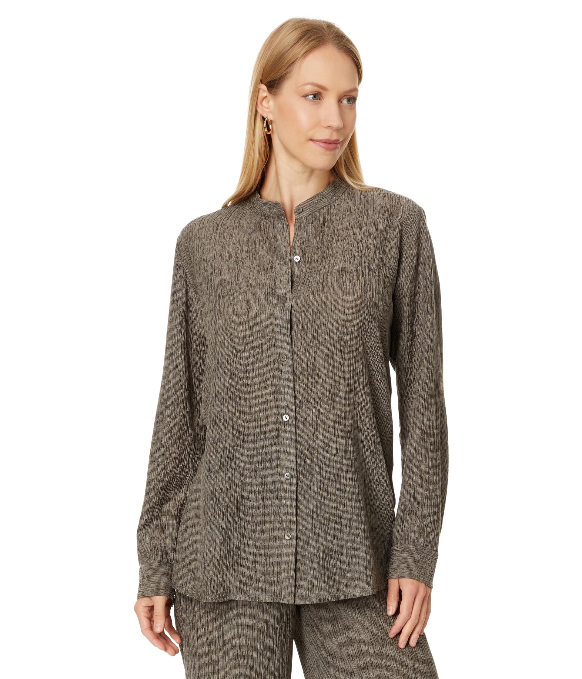 

Рубашка Eileen Fisher Mandarin Collar Shirt, серо-коричневый