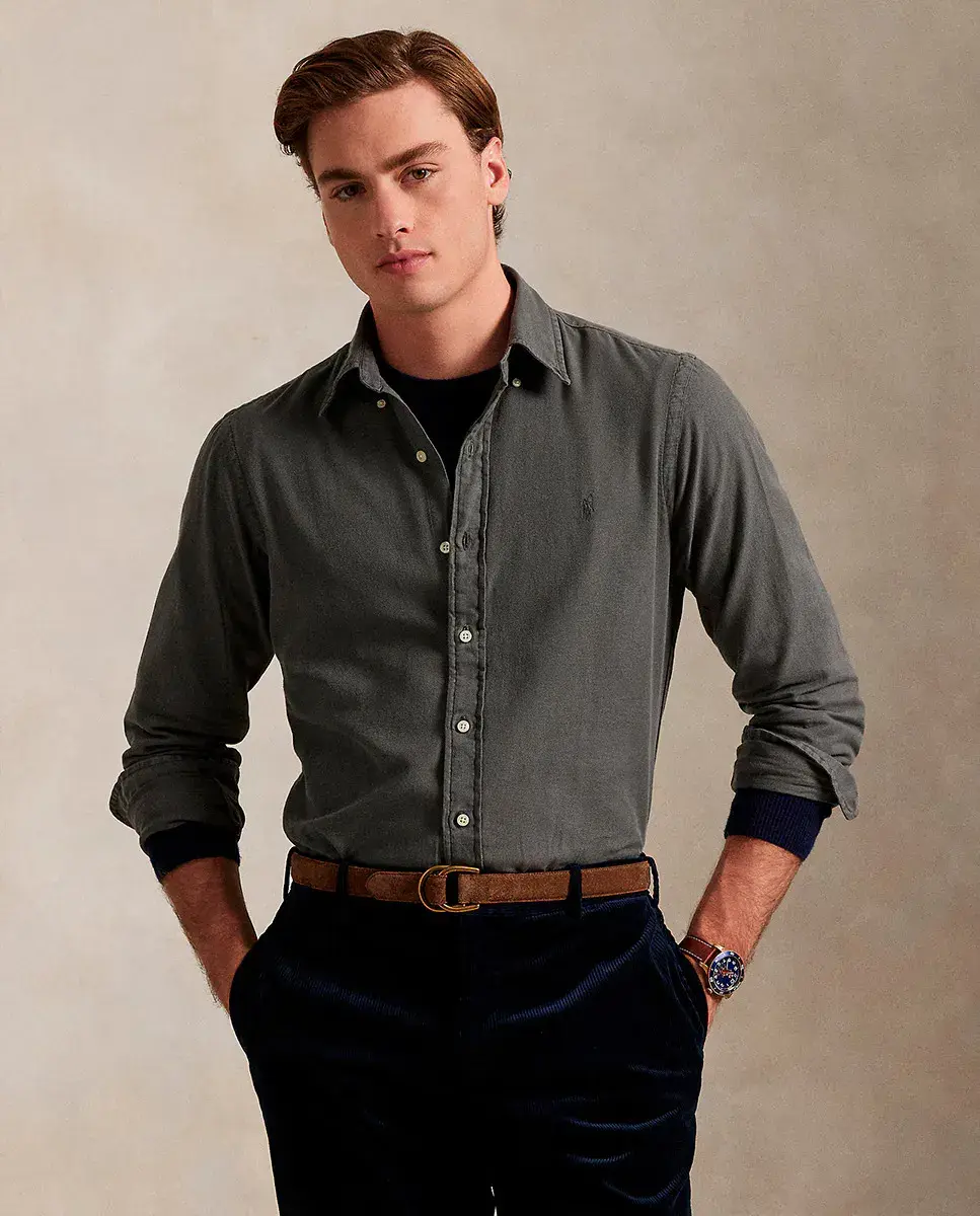 

Мужская рубашка из хлопка, прямого кроя Polo Ralph Lauren, темно-серый