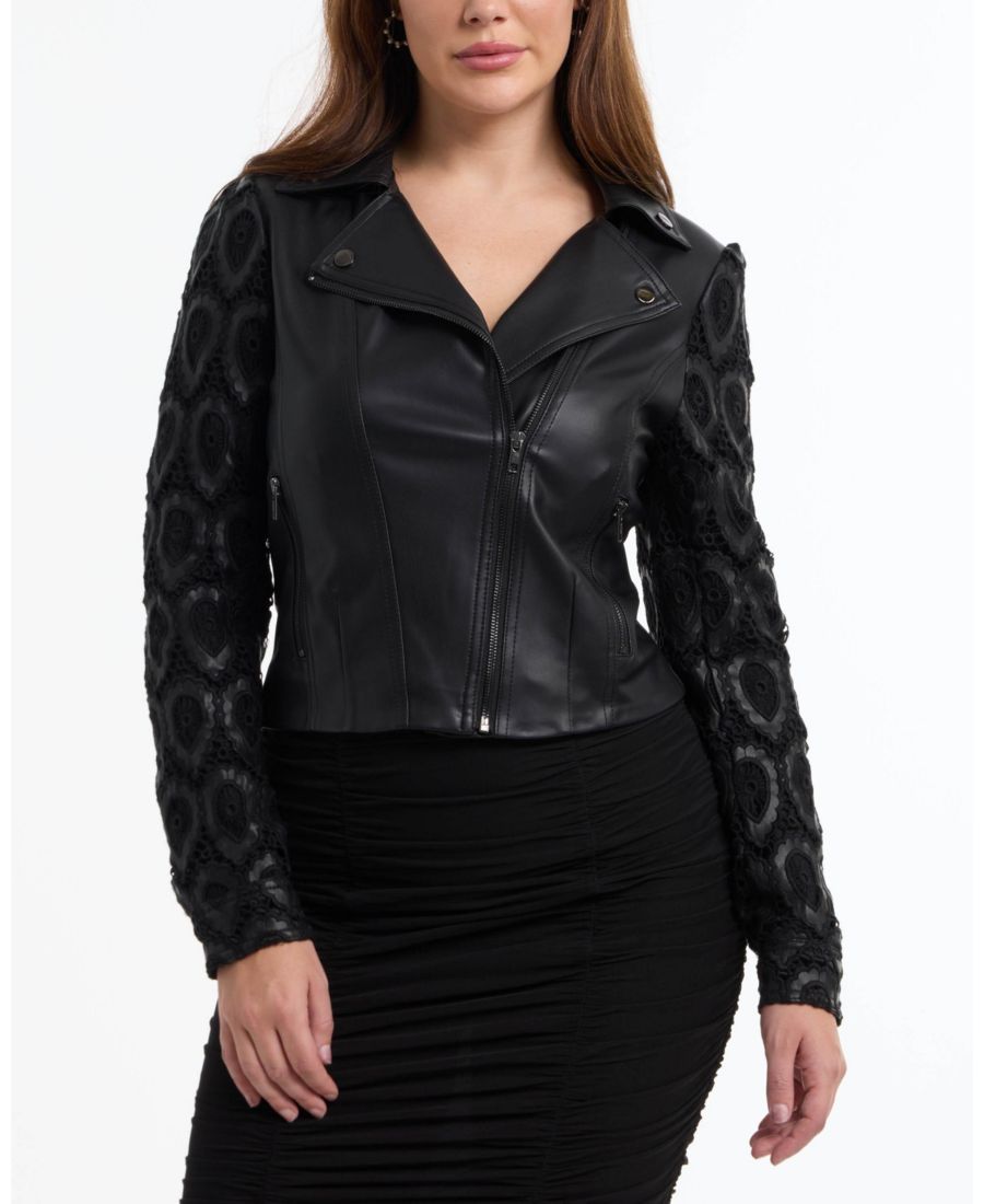 

Женская кожаная мотоциклетная куртка с вышитыми рукавами Bebe, Black