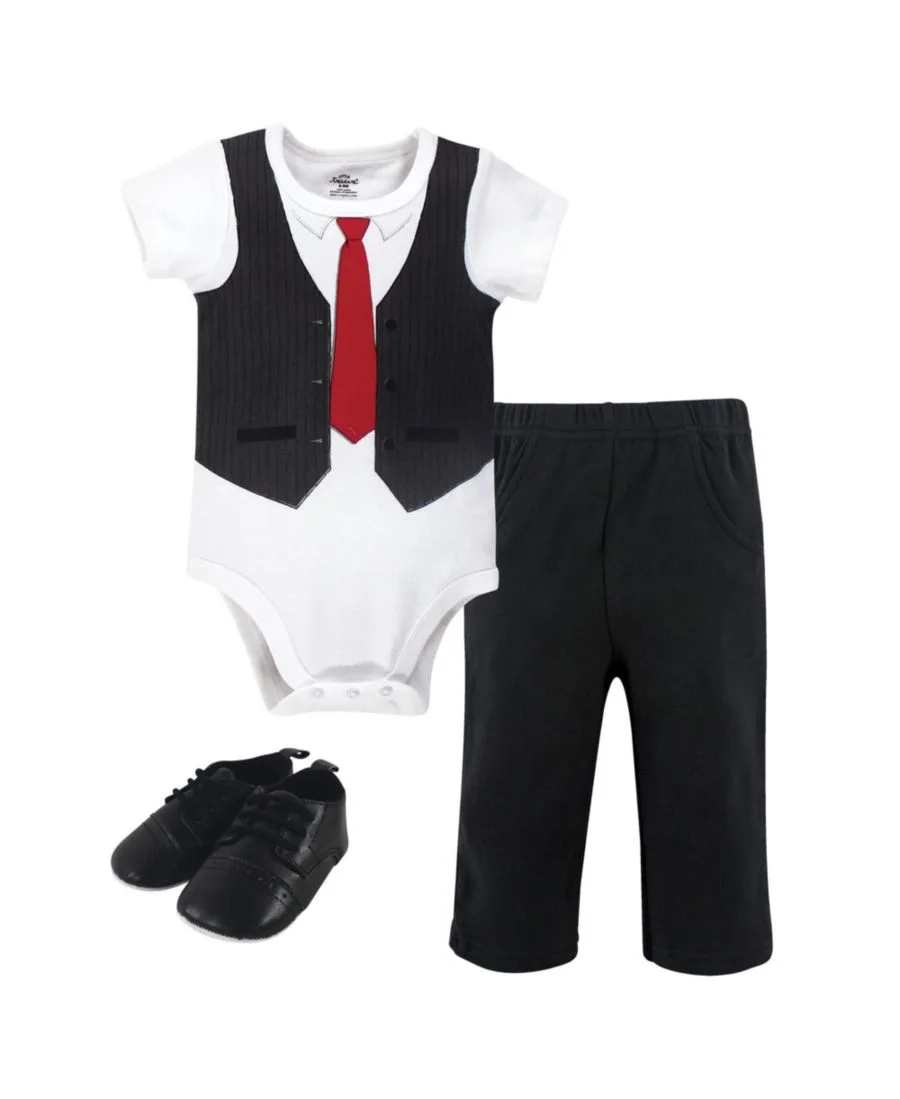 Комплект детской одежды Treasure Cotton из 3 предметов, включающий обувь Little Treasure, черный красный vest — фото 2