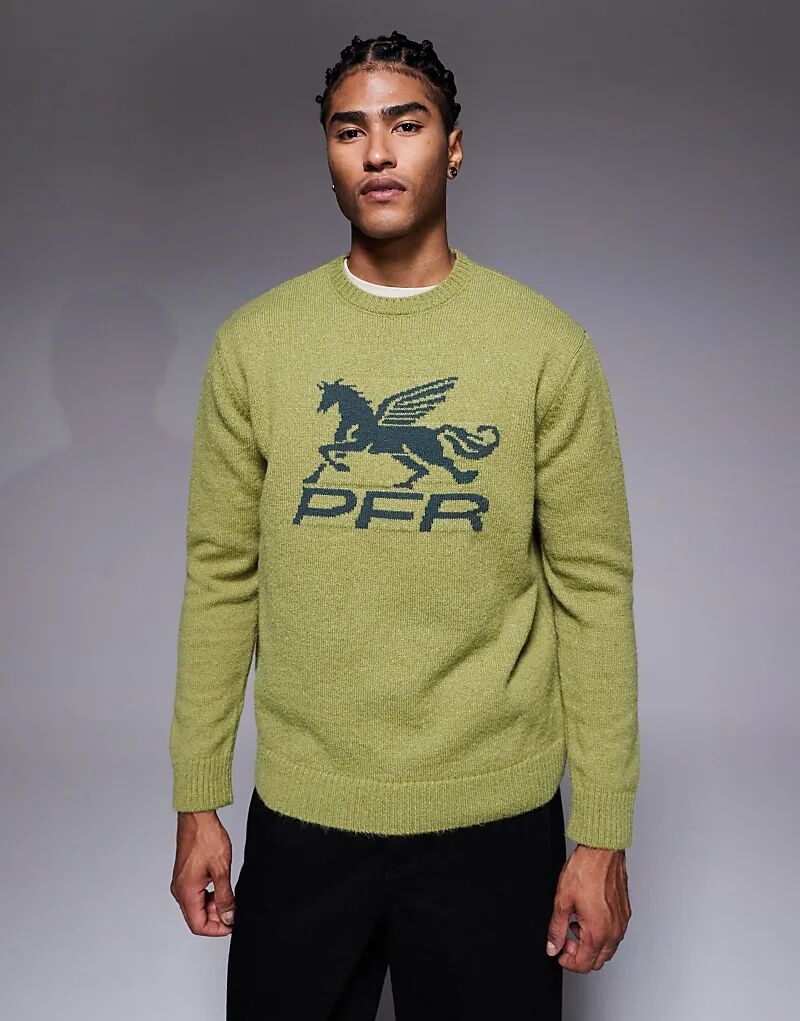 

Свободный вязаный джемпер ASOS DESIGN с вышивкой на груди цвета хаки