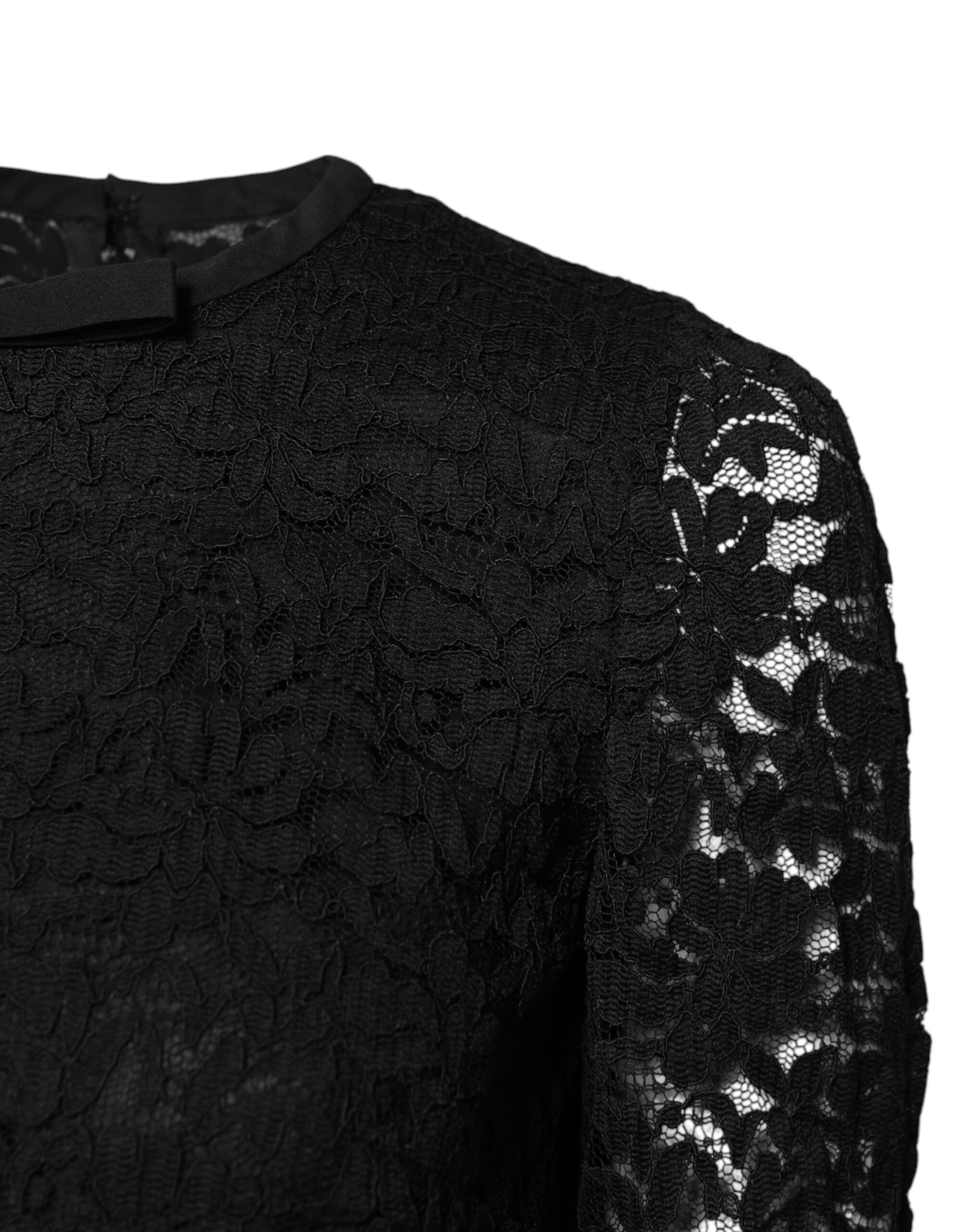 Черный кружевной топ STAFF с круглым вырезом и длинными рукавами Dolce & Gabbana — фото 2
