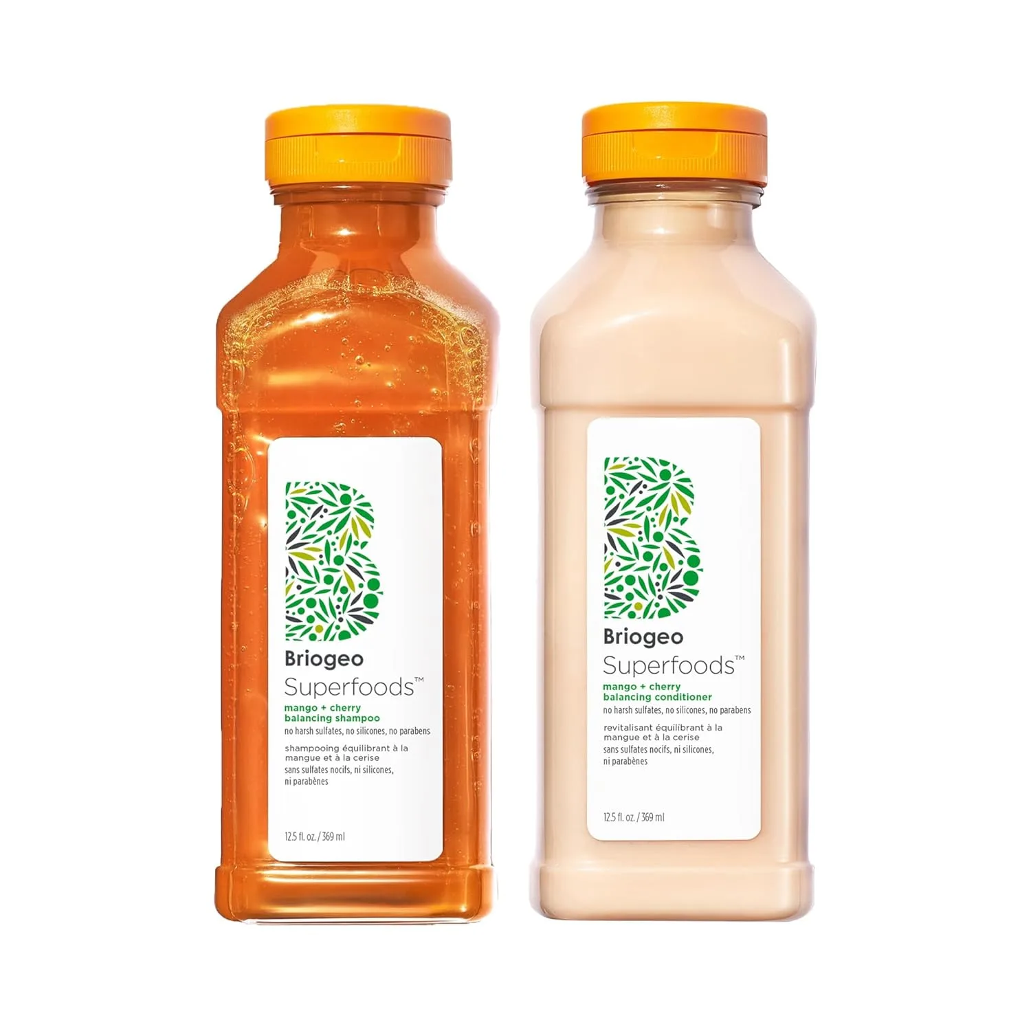 Briogeo Superfoods Mango + Cherry набор для жирных волос: шампунь и кондиционер для баланса, 2 x 370 мл